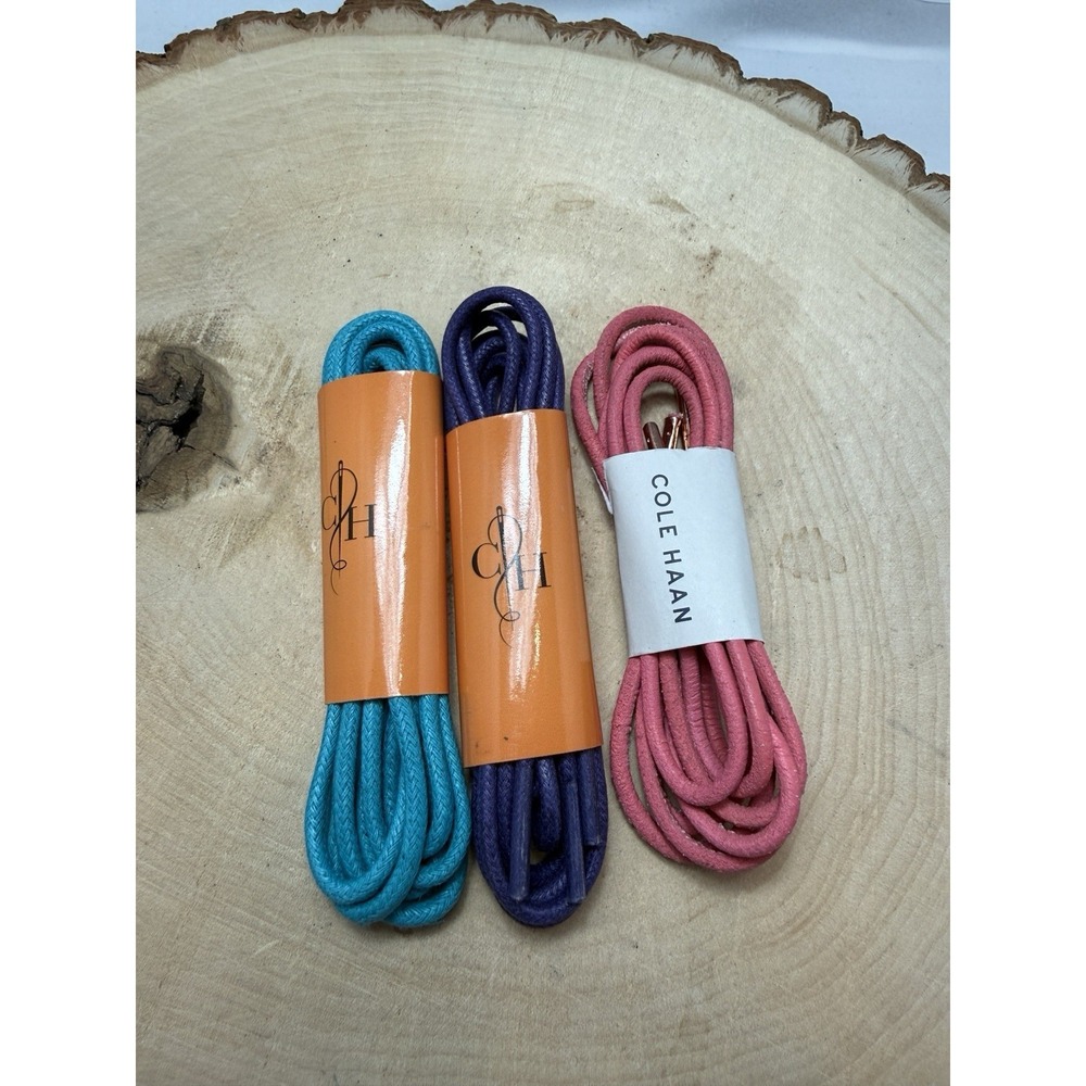 3 Pair Of Cole Haan Purple & Blue Cotton &1 Pink Leather Replacement Shoe Laces